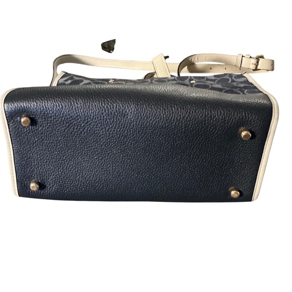 Coach Field Tote 30 Signature Jacquard Navy Cream Leather Bag C2826 - Picture 9 of 9